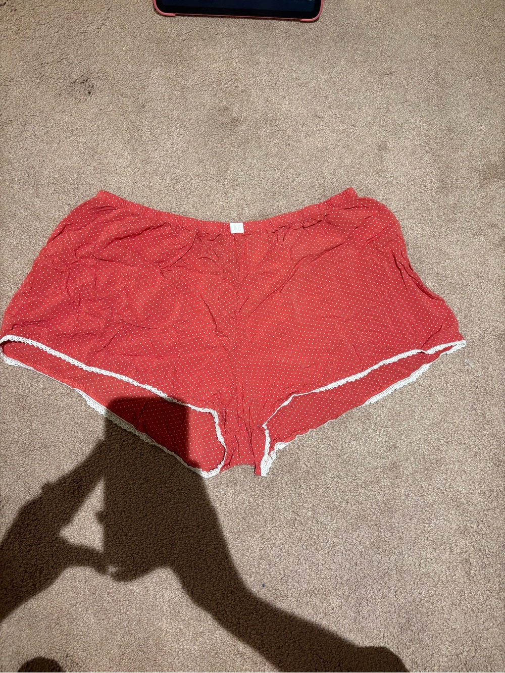 American eagle Red Polka Dot Lounge Shorts with Lace Trim size large
